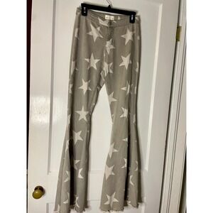 Dress‎ Up Star Print Flare Leg Pants Women's Medium Gray Boho Festival